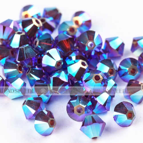 50pcs Austrian Crystal Beads, 5301/5328 4mm, Bicone beads，Cyclamen Opal AB2X/ 398AB2X , Size: about 4mm long, 4mm wide, Hole: 1mm