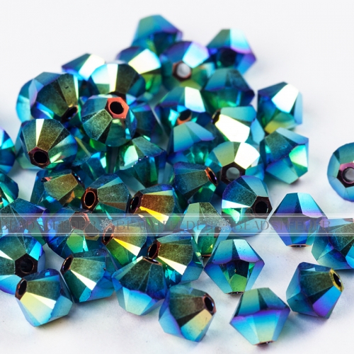 50pcs Austrian Crystal Beads, 5301/5328 4mm, Bicone beads, Jet AB2X / 280AB2X, Size: about 4mm long, 4mm wide, Hole: 1mm