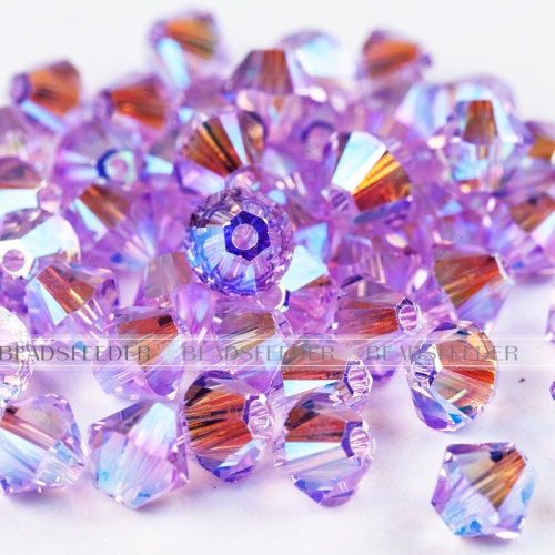 50pcs Austrian Crystal Beads, 5301/5328 4mm, Bicone beads, Violet AB2X/ 371AB2X , Size: about 4mm long, 4mm wide, Hole: 1mm