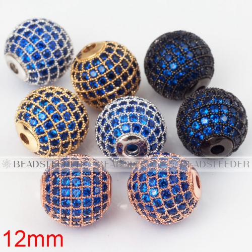 8mm blue CZ shamballa round ball bead Micro Pave Bead,Clear Cubic Zirconia CZ beads,for men and women Bracelet