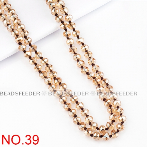 60'' inch,  champagne , knotted necklace chain,ready to wear, 8mm crystal glass beads knotted, , 1 strand