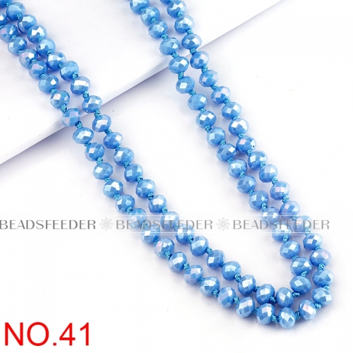 60'' inch,  Light blue opal , knotted necklace chain,ready to wear, 8mm crystal glass beads knotted, , 1 strand