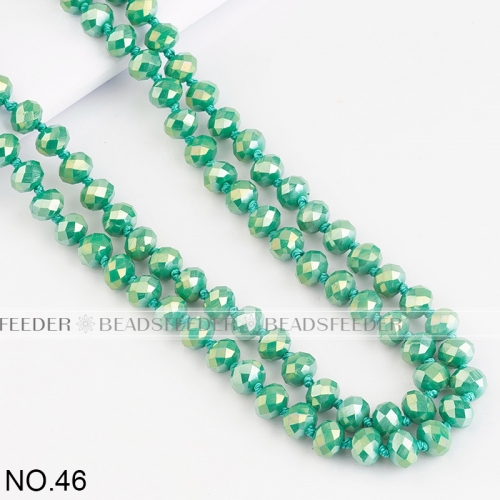 60'' inch,  green turquoise , knotted necklace chain,ready to wear, 8mm crystal glass beads knotted, , 1 strand