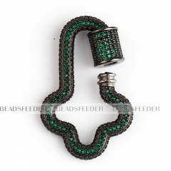 Green CZ Screw on lighting bolt Shape Clasp for metal chain and cord, Gold/Rose gold/Silver/Black,Pave Lock,36x23mm,1pc