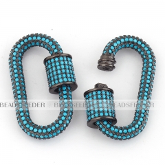 Turquoise CZ Screw on fully pave Oval Shape Clasp for metal chain and cord,Pave Oval Lock,28x16mm,1pc
