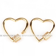 Small size Screw on heart Shape Clasp for metal chain and cord, Gold/Rose gold/Silver/Black,Pave Lock,1pc