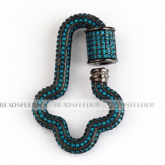 Turquoise CZ Screw on lighting bolt Shape Clasp for metal chain and cord, Gold/Rose gold/Silver/Black,Pave Lock,36x23mm,1pc