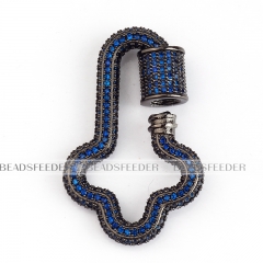 Blue CZ Screw on lighting bolt Shape Clasp for metal chain and cord, Gold/Rose gold/Silver/Black,Pave Lock,36x23mm,1pc