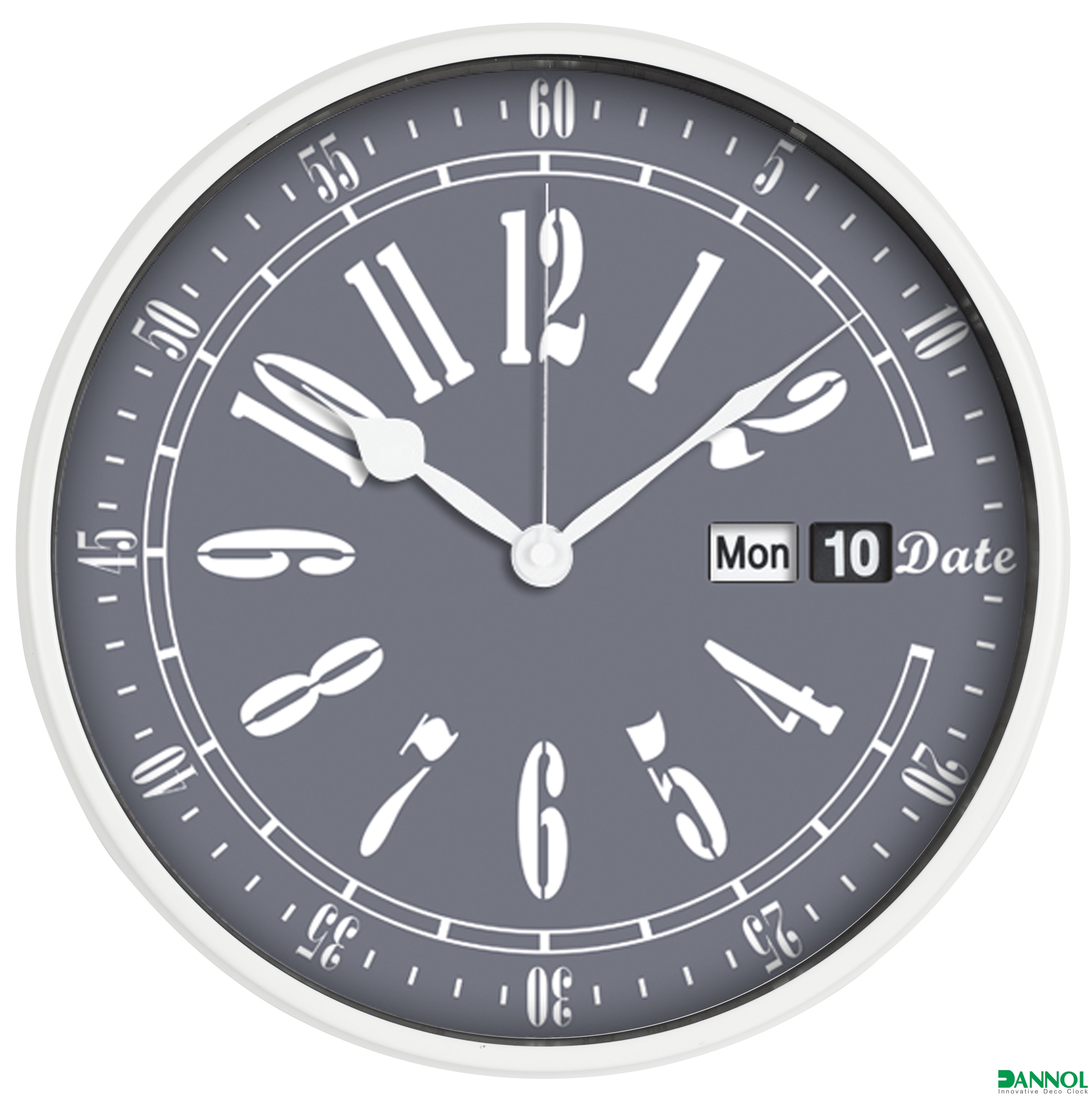 Metal wall clock with date & day display,Antique