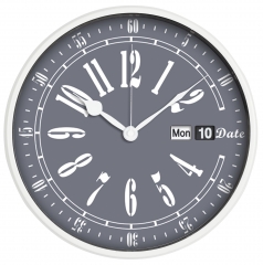 Metal wall clock with date & day display
