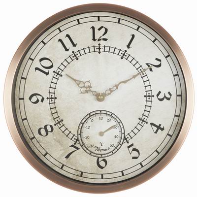 Metal wall clock with thermometer