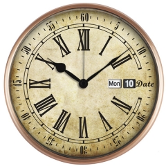 Metal wall clock with date & day display