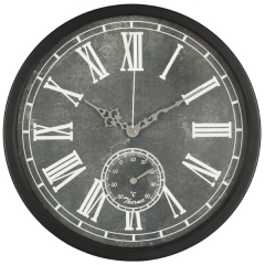 Metal wall clock with thermometer