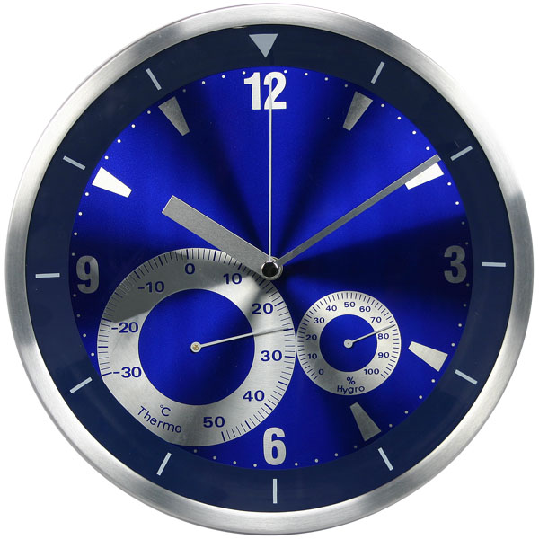 metal wall clock with weather station