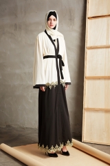 In stock muslim embroidered dubai front open abaya-LR23