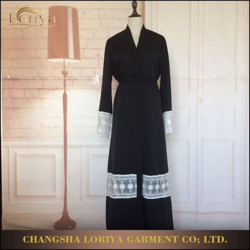 Fashion lace black front open abaya-LR19