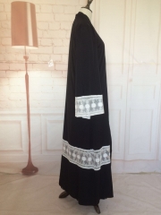 Fashion lace black front open abaya-LR19