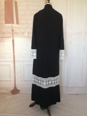 Fashion lace black front open abaya-LR19