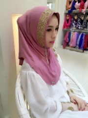 Muslim women lace edge Korea Crystal Hemp 7 colors instant hijab-TJ2989
