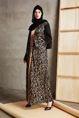 High-end muslim full lace black open abaya-LR22