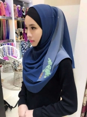 Embroidered chiffon and polyester 13 colors instant hijab-TJ3000