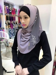 Embroidered chiffon and polyester 13 colors instant hijab-TJ3000