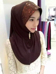 Modal/jersey with sequins cutting edge 6 colors plain instant hijab-TJ3004