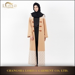 Latest fashion lece design dubai front open abaya-LR04