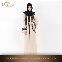 Fashion feather printed muslim maxi open abaya-LR03