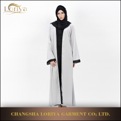 Fancy linen muslim dubai kimono front open abaya-LR02