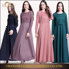 Popular fashion muslim dubai lace abaya maxi dress-MS152