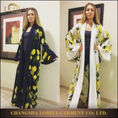 Top sell office wear printed lemon dubai front open abaya-LR21