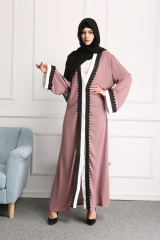 Wholesale modern lace kimono Dubai front open Abaya-LR25