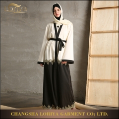 In stock muslim embroidered dubai front open abaya-LR23