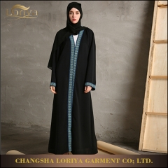 Popular plain muslim nida front open black abaya-LR11