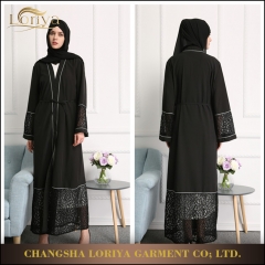 Latest design lace black kimono fashion front open abaya-LR07