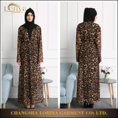 Latest design maxi girls wear leopard front open abaya-LR14