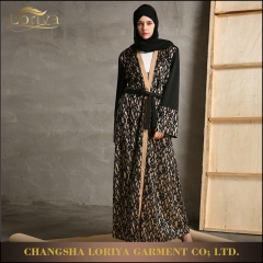 High-end muslim full lace black open abaya-LR22