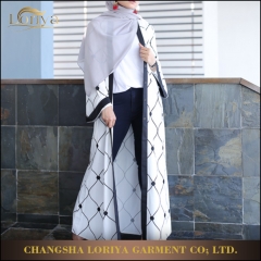 In stock top quality maxi dubai front open abaya with belt-LR20