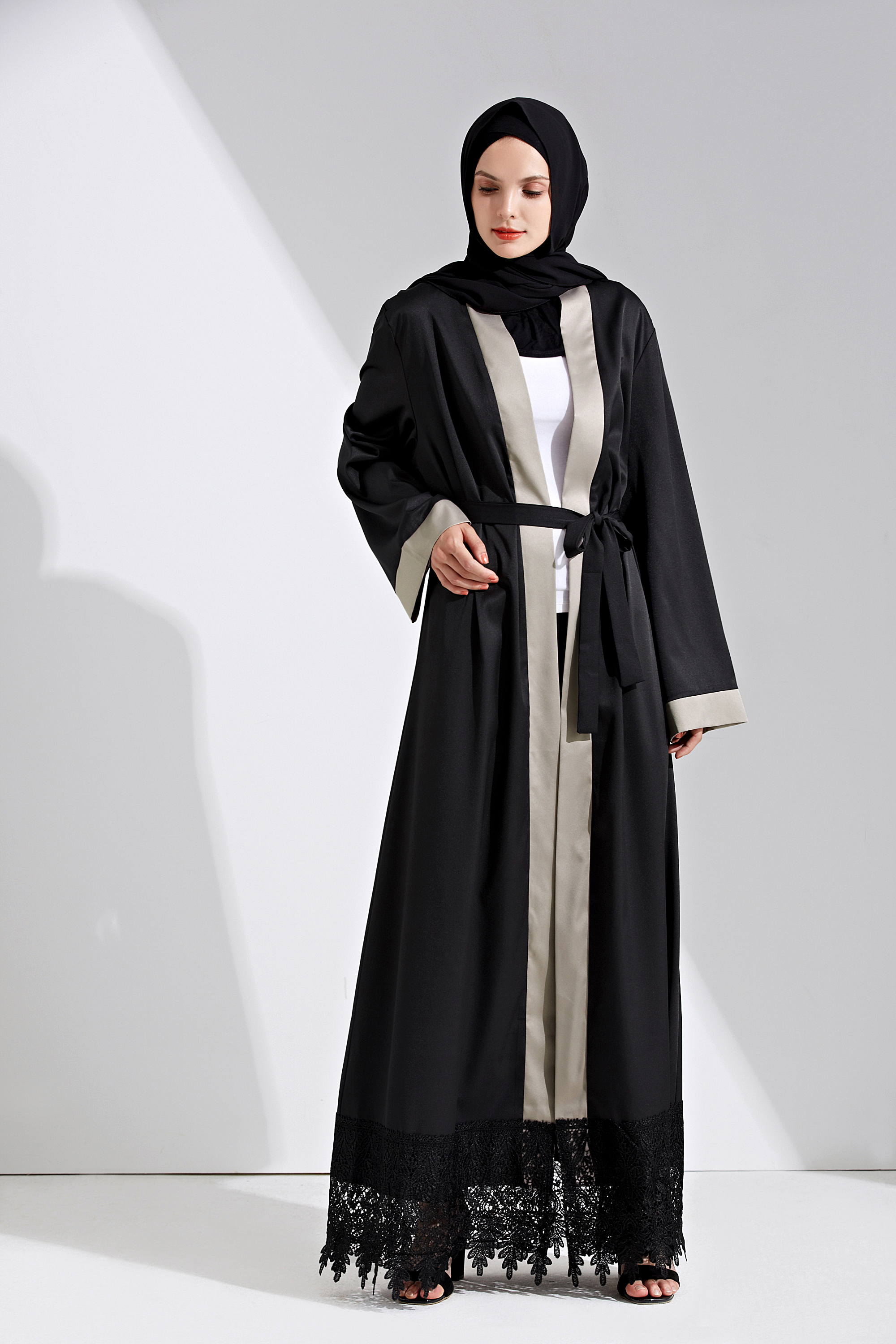 plain black open abaya