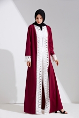 Wine red front open abaya-LR50