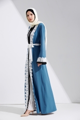 Blue open abaya with white lace-LR57