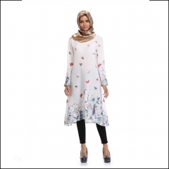 Flower printed muslim blouse-LR64