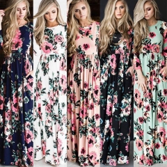 Flower printing soft jerssey fabric long abaya dress-LR63