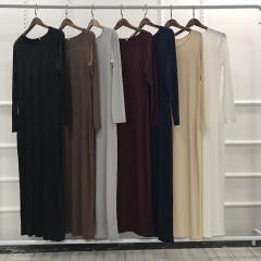 Plain color soft cotton women long maxi dress underwear abaya-LR61