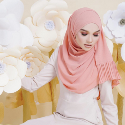 Women pure color Pleating chiffon long hijab scarf 2017