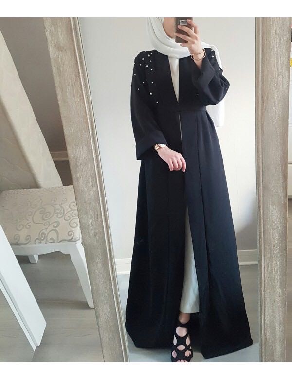 plain black open abaya