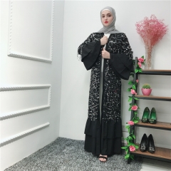 Black Sequin Tesseels Material Muslim Abaya LR226