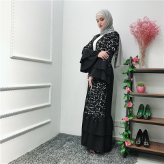 Black Sequin Tesseels Material Muslim Abaya LR226