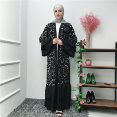 Black Sequin Tesseels Material Muslim Abaya LR226